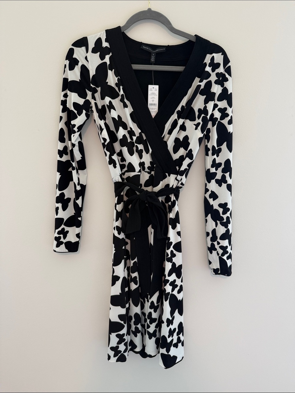 WHBM Reversible Black & White Floral Wrap Dress with Tie Waist